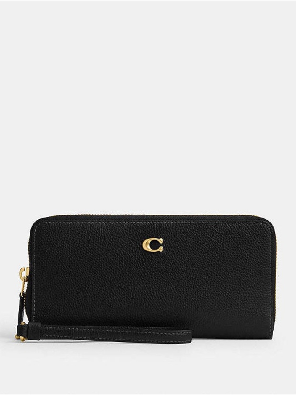 Coach Black Leather Zip Wallet Wristlet with Gold Hardware